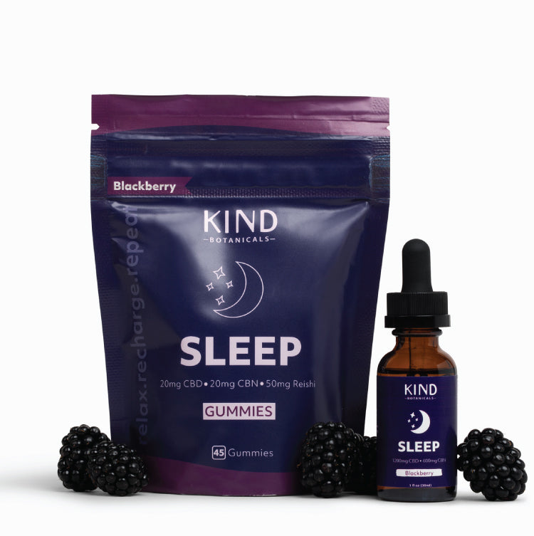 KIND sleep gummies and tincture with a clear background 